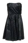 Strapless Straight Neck Sleeveless Leather Fitted Hidden Back Zipper Fit-and-Flare Little Black Dress