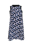 Silk Floral Print High-Neck Shift Sleeveless Button Closure Ribbed Dress