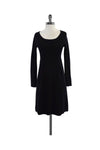 Pleated Cotton Scoop Neck Long Sleeves Dress