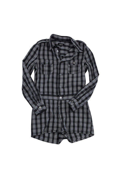 Pocketed Long Sleeves Plaid Print Cotton Collared Romper
