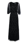 V-neck Flutter Sleeves Short Fitted Beaded Sequined Mesh Polyester Dress