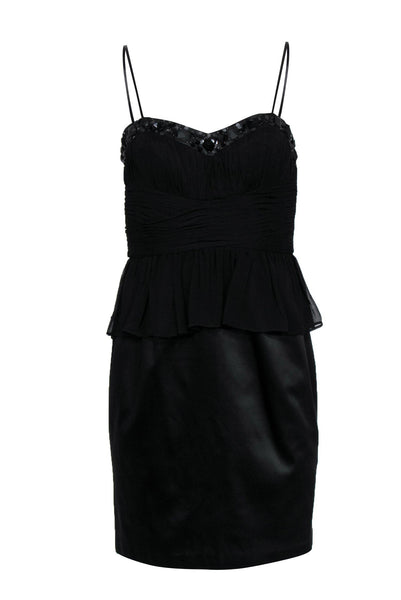 Strapless Peplum Jeweled Hidden Back Zipper Pleated Sheath Cocktail Jeweled Neck Sweetheart Sheath Dress/Party Dress