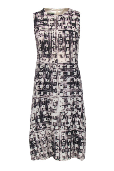 A-line Abstract Print Scoop Neck Hidden Back Zipper Draped Sleeveless Dress