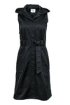 Sleeveless Belted Pocketed Sheath High-Neck Sheath Dress/Little Black Dress