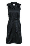 Pocketed Belted Sleeveless Sheath High-Neck Sheath Dress/Little Black Dress