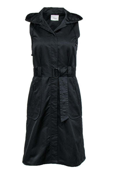 Sheath Pocketed Belted High-Neck Sleeveless Sheath Dress/Little Black Dress