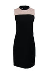 Pocketed Pleated Colorblocking Hidden Back Zipper Round Neck Cocktail Sleeveless Dress