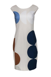 Current Boutique-Akris Punto - Cream, Blue & Tan Circle Print Sleeveless Dress Sz S
