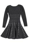 Flared-Skirt Dots Print Above the Knee Scalloped Trim Hidden Back Zipper Dress