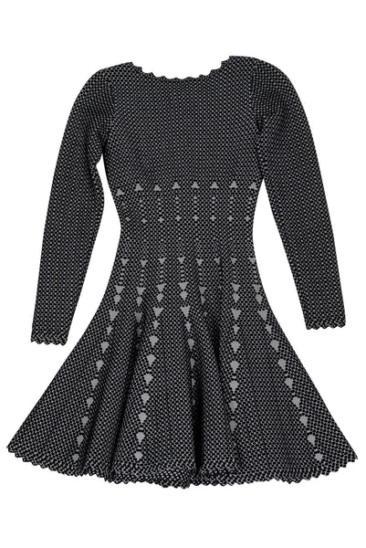 Scalloped Trim Above the Knee Hidden Back Zipper Flared-Skirt Dots Print Dress