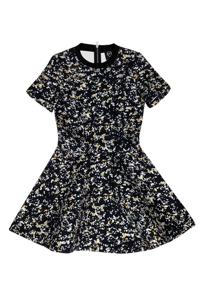 General Print Above the Knee Back Zipper Fitted Ribbed Short Sleeves Sleeves Fit-and-Flare Dress