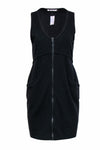 Sleeveless Pocketed Front Zipper Fitted Summer Scoop Neck Bodycon Dress
