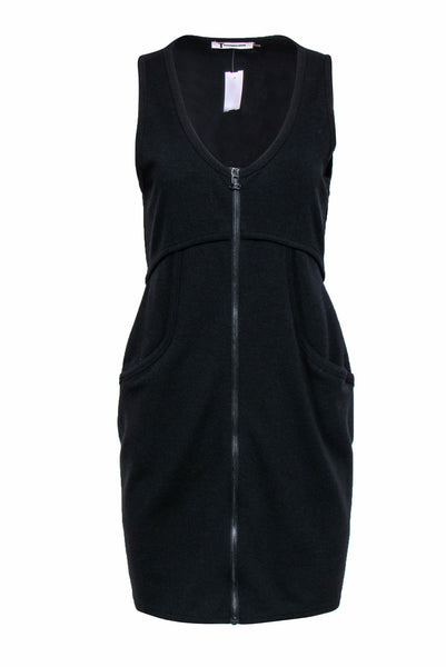 Sleeveless Pocketed Front Zipper Fitted Summer Scoop Neck Bodycon Dress