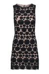 Sheath Polyester Cocktail Mesh Embroidered Round Neck Sheath Dress
