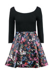 Spring Long Sleeves Fit-and-Flare Floral Print Back Zipper Fitted Little Black Dress