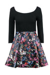 Long Sleeves Back Zipper Fitted Spring Floral Print Fit-and-Flare Little Black Dress