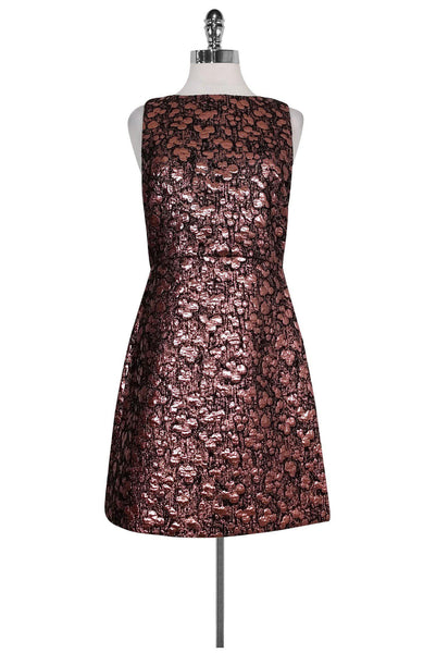 Tall Metallic Flared-Skirt Sleeveless Back Zipper Round Neck Evening Dress