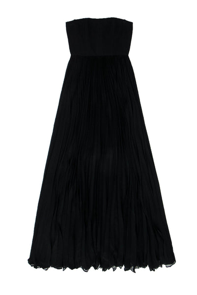 Strapless Straight Neck Flowy Back Zipper Pleated Dress