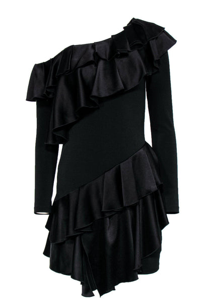 One Shoulder Cocktail Little Black Dress/Party Dress With Ruffles