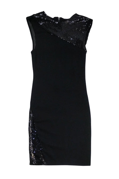 Sleeveless Round Neck Mesh Sequined Fitted Back Zipper Little Black Dress/Party Dress
