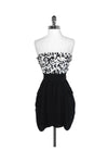 Strapless Dots Print Ruched Sequined Pocketed Dress