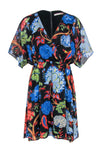 Short Elasticized Waistline Short Sleeves Sleeves Wrap Illusion Floral Print Dress