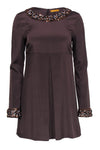 Long Sleeves Hidden Back Zipper Darts Pleated Sequined Vintage Collared Scoop Neck Shift Dress