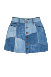 Current Boutique-Alice & Olivia - Light & Medium Wash Patchwork Denim “Happy Go Lucky” Miniskirt Sz 24