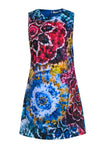 Tall Summer Sleeveless Tie Dye Print Shift Scoop Neck Back Zipper Dress