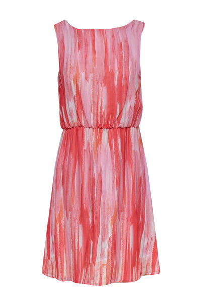 Fit-and-Flare Sleeveless Summer Bateau Neck Round Neck Fitted Short Elasticized Waistline Tie Dye Print Party Dress