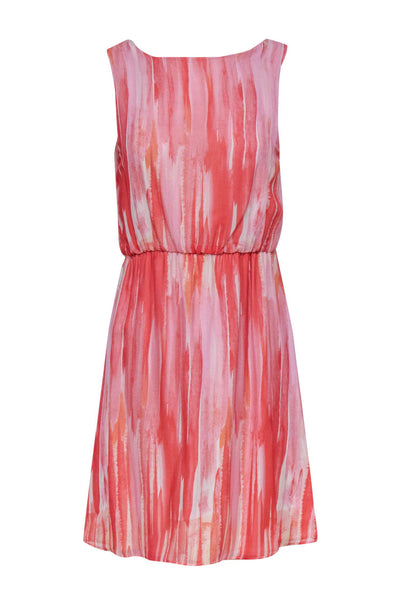 Elasticized Waistline Fit-and-Flare Sleeveless Summer Fitted Tie Dye Print Bateau Neck Round Neck Short Party Dress