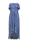 Strapless Summer High-Low-Hem Elasticized Waistline Striped Print Tiered Flowy Viscose Maxi Dress