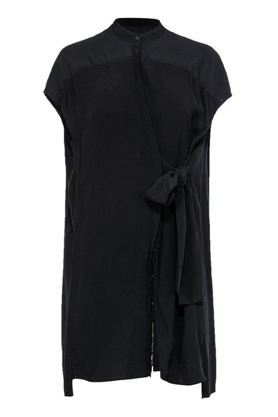 Sexy Round Neck Shift Button Front Dress With a Sash