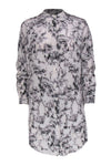 Long Sleeves Floral Print Silk Button Front High-Neck Spring Shirt Dress