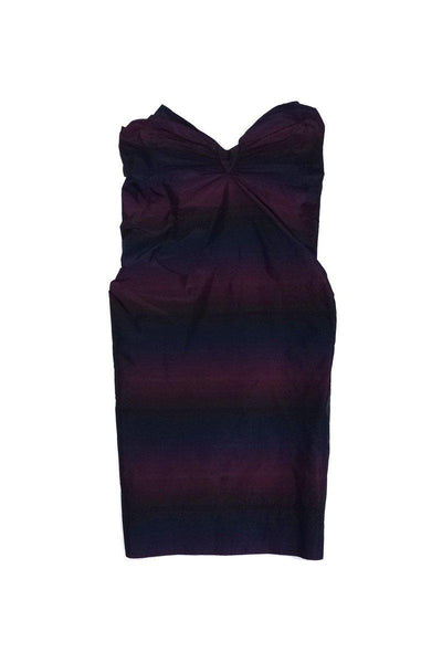 Strapless Sweetheart Striped Print Gathered Hidden Back Zipper Slit Dress