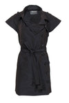 Sophisticated Polyester Two-Toned Print Bateau Neck Tie Waist Waistline Button Front Fitted Pocketed Belted Dress