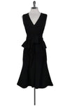 V-neck Fitted Peplum Hidden Back Zipper Sleeveless Little Black Dress