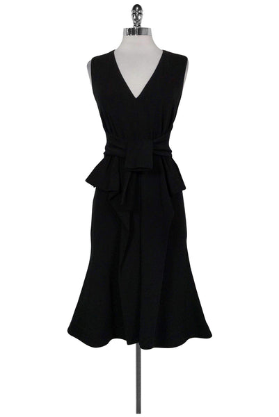 V-neck Peplum Fitted Hidden Back Zipper Sleeveless Little Black Dress