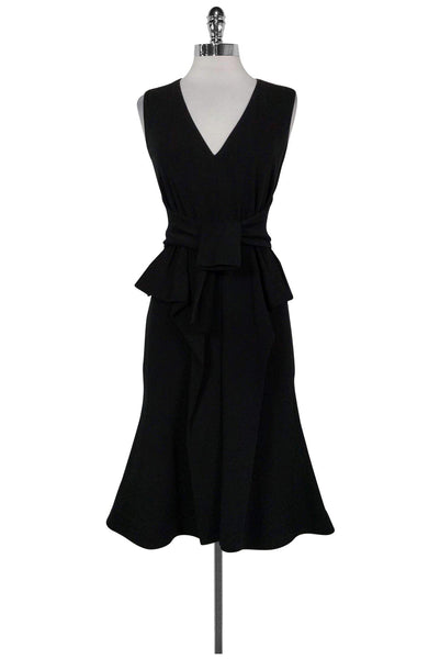 V-neck Sleeveless Fitted Peplum Hidden Back Zipper Little Black Dress