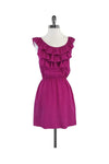 Round Neck Silk Elasticized Waistline Tiered Sleeveless Dress With Ruffles