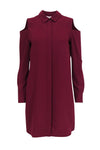 Collared Polyester Cutout Button Front Cold Shoulder Long Sleeves Shirt Dress