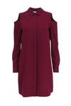 Polyester Collared Cutout Button Front Cold Shoulder Long Sleeves Shirt Dress