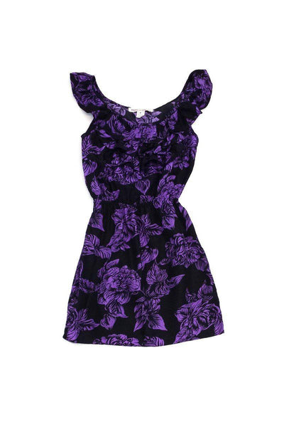 Elasticized Waistline Silk Floral Print Tiered Sleeveless Dress