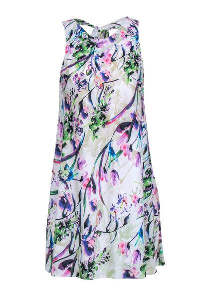 A-line Short Round Neck Summer Floral Print Sleeveless Dress