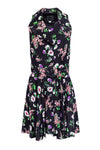 Sleeveless Rayon Collared Floral Print Button Front Belted Tie Waist Waistline Dress