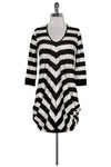 V-neck Draped Pocketed Striped Print Tunic