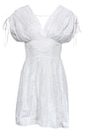 V-neck Summer Elasticized Waistline Lace-Up Short Sleeves Sleeves Floral Print Smocked Dress