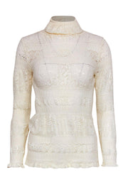 Current Boutique-Anthropologie - Ivory Lace & Pointelle Long Sleeve Knit Turtleneck Top Sz XS