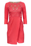 Round Neck 3/4 Sleeves Embroidered Fitted Dress