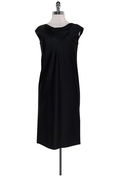 Shift Below the Knee Silk Hidden Back Zipper Cowl Neck Sleeveless Dress